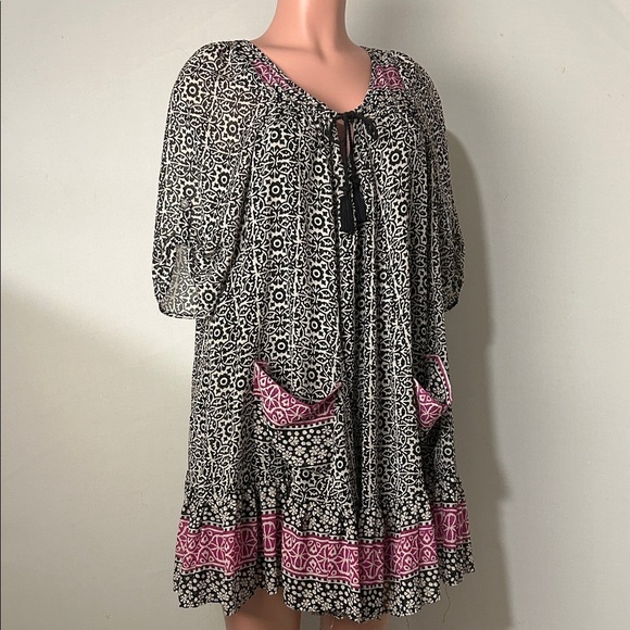 Free People Swing Dress Black Purple Midi Tassel Boho Peasant Hippie Small P - Picture 1 of 16